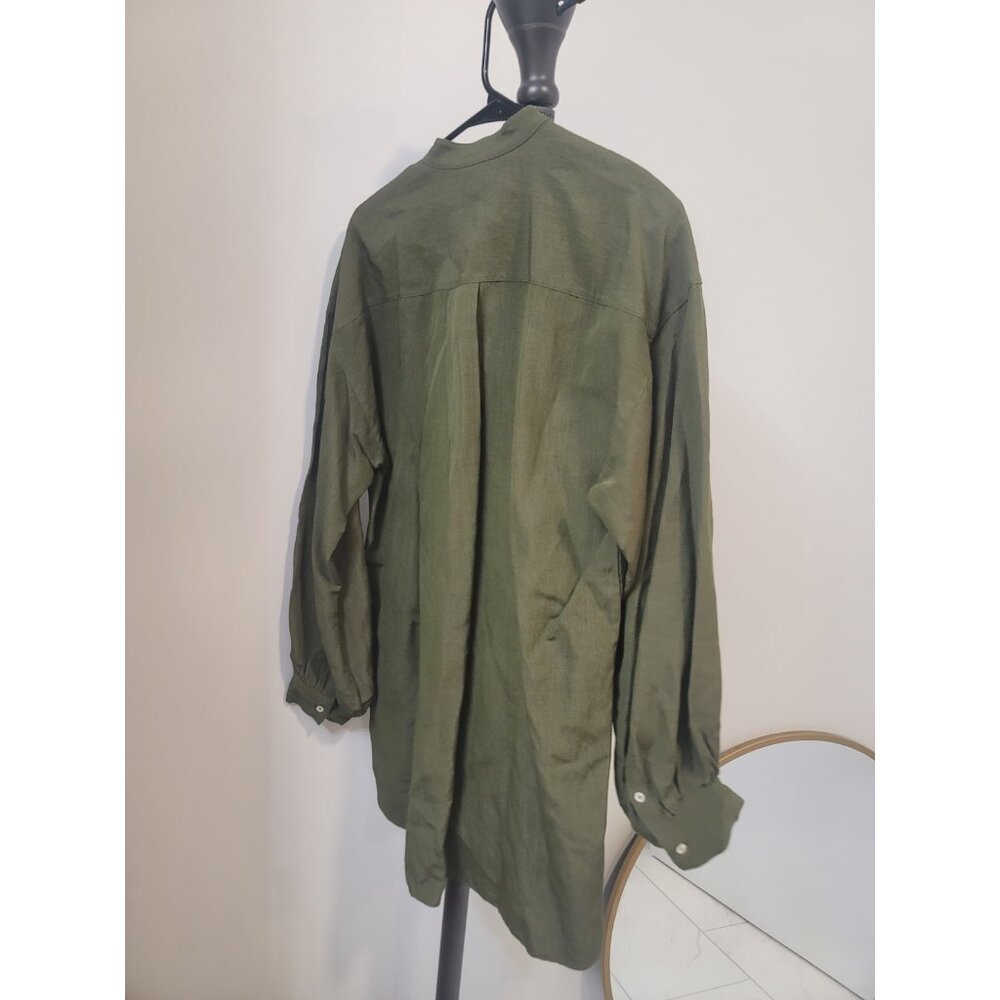 ANN MASHBURN Olive Green Linen Button-Front Tunic - Picture 2 of 7